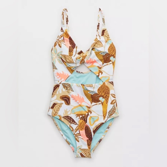 NWT Aerie Tropical Floral Print One Piece Swimsuit Cut Out Size Medium - Picture 4 of 10